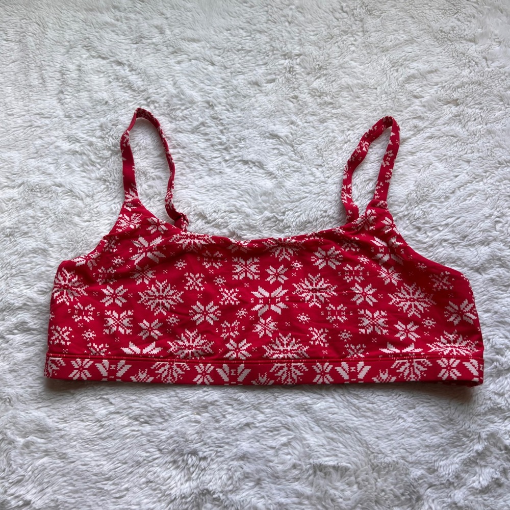 SKIMS Women's Holiday Snowflake Bralette Red White Fair Isle Size XL RN158973